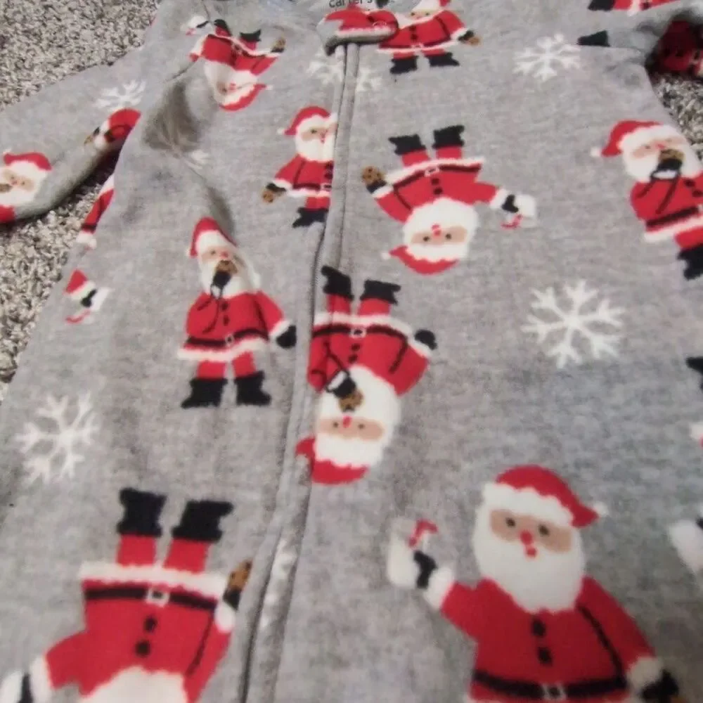 Carter's Baby Boy's Size 18M Gray Fleece Footed Sleeper Santa